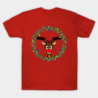 Merry Christmas Reindeer Wreath T-Shirt